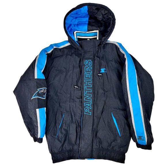 VTG 90s Oversized Carolina Panthers Starter Jacket Pro Line Hooded Men's Sz M - Picture 1 of 10